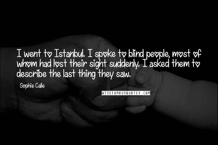 Sophie Calle Quotes: I went to Istanbul. I spoke to blind people, most of whom had lost their sight suddenly. I asked them to describe the last thing they saw.