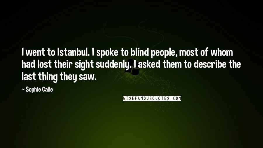 Sophie Calle Quotes: I went to Istanbul. I spoke to blind people, most of whom had lost their sight suddenly. I asked them to describe the last thing they saw.