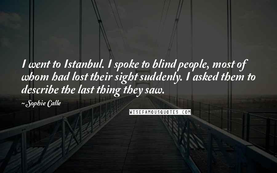 Sophie Calle Quotes: I went to Istanbul. I spoke to blind people, most of whom had lost their sight suddenly. I asked them to describe the last thing they saw.