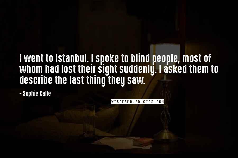 Sophie Calle Quotes: I went to Istanbul. I spoke to blind people, most of whom had lost their sight suddenly. I asked them to describe the last thing they saw.