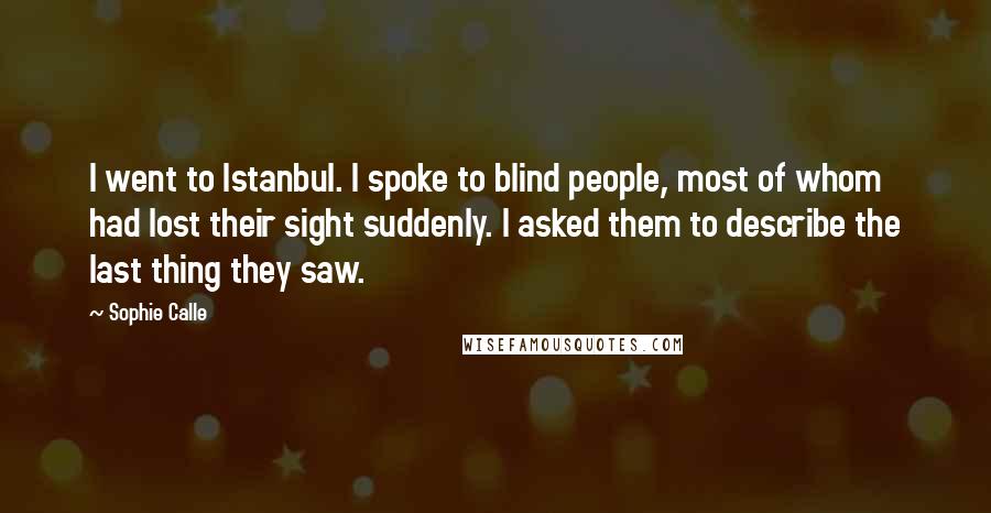 Sophie Calle Quotes: I went to Istanbul. I spoke to blind people, most of whom had lost their sight suddenly. I asked them to describe the last thing they saw.