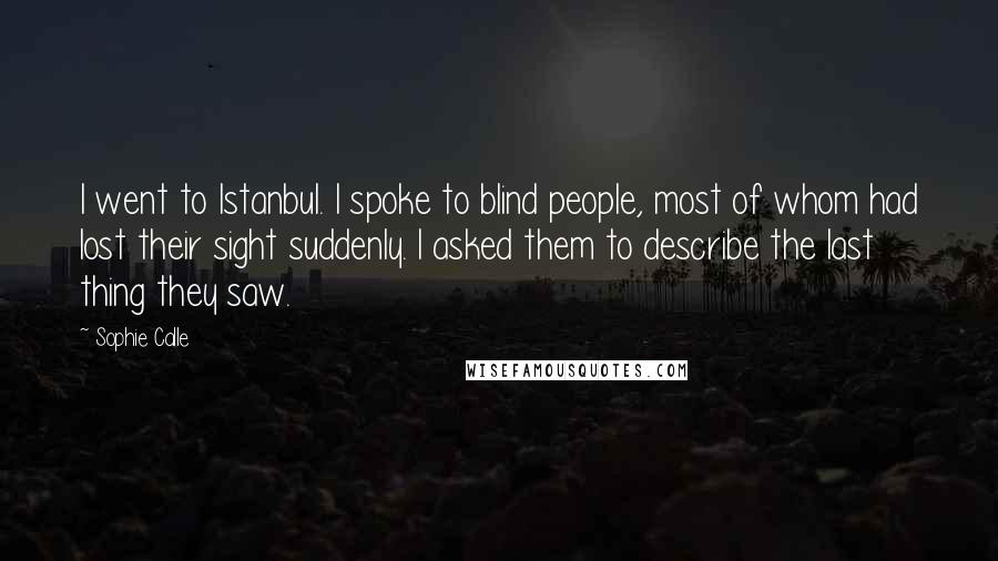 Sophie Calle Quotes: I went to Istanbul. I spoke to blind people, most of whom had lost their sight suddenly. I asked them to describe the last thing they saw.