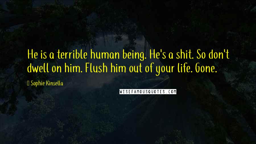 Sophie Kinsella Quotes: He is a terrible human being. He's a shit. So don't dwell on him. Flush him out of your life. Gone.