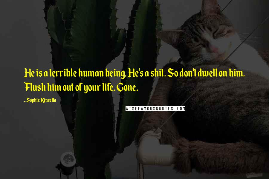 Sophie Kinsella Quotes: He is a terrible human being. He's a shit. So don't dwell on him. Flush him out of your life. Gone.