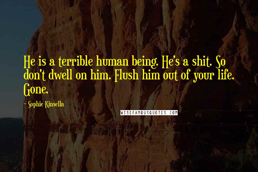 Sophie Kinsella Quotes: He is a terrible human being. He's a shit. So don't dwell on him. Flush him out of your life. Gone.