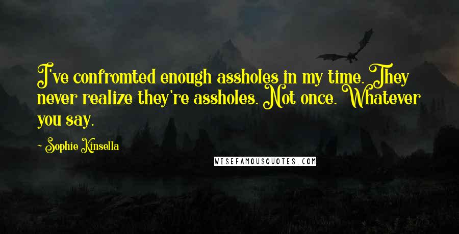 Sophie Kinsella Quotes: I've confromted enough assholes in my time. They never realize they're assholes. Not once. Whatever you say.