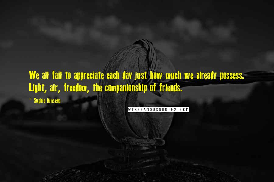 Sophie Kinsella Quotes: We all fail to appreciate each day just how much we already possess. Light, air, freedom, the companionship of friends.