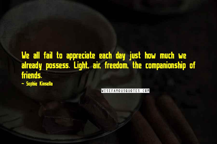 Sophie Kinsella Quotes: We all fail to appreciate each day just how much we already possess. Light, air, freedom, the companionship of friends.