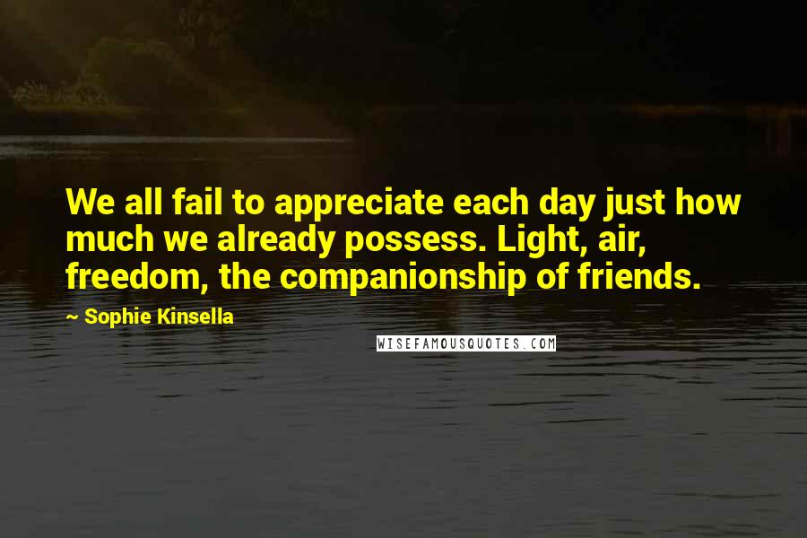 Sophie Kinsella Quotes: We all fail to appreciate each day just how much we already possess. Light, air, freedom, the companionship of friends.