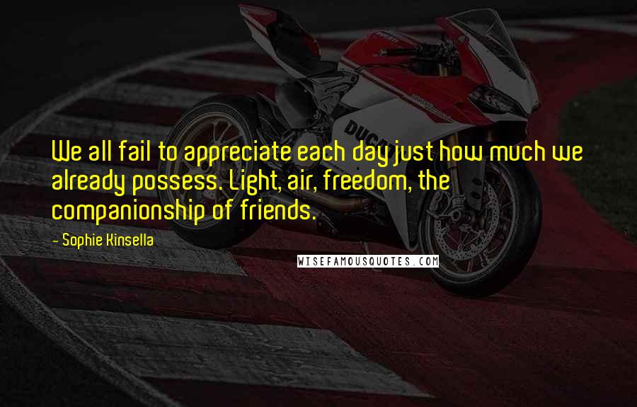 Sophie Kinsella Quotes: We all fail to appreciate each day just how much we already possess. Light, air, freedom, the companionship of friends.