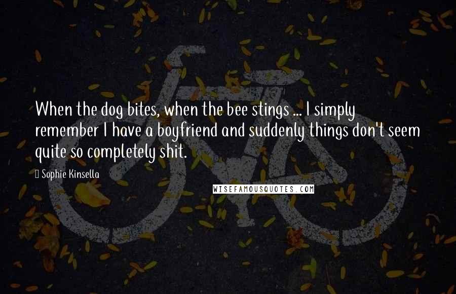 Sophie Kinsella Quotes: When the dog bites, when the bee stings ... I simply remember I have a boyfriend and suddenly things don't seem quite so completely shit.