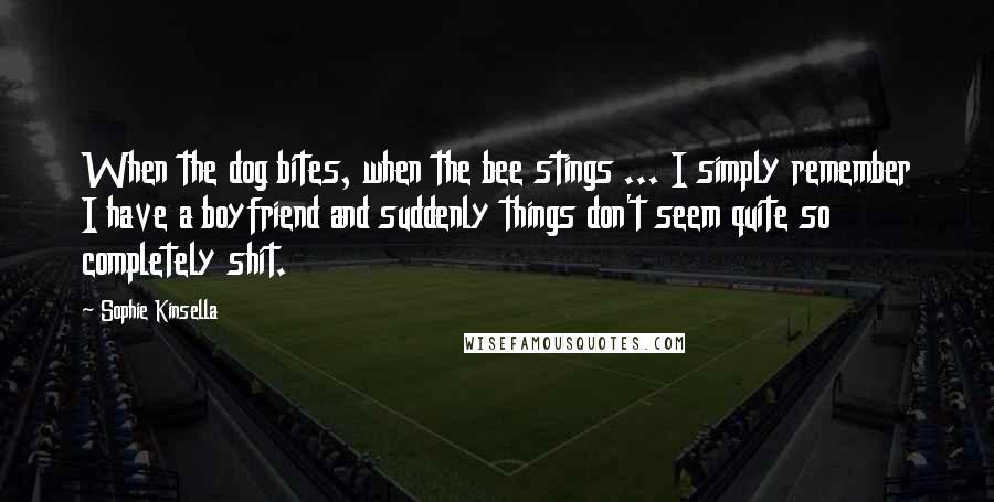 Sophie Kinsella Quotes: When the dog bites, when the bee stings ... I simply remember I have a boyfriend and suddenly things don't seem quite so completely shit.