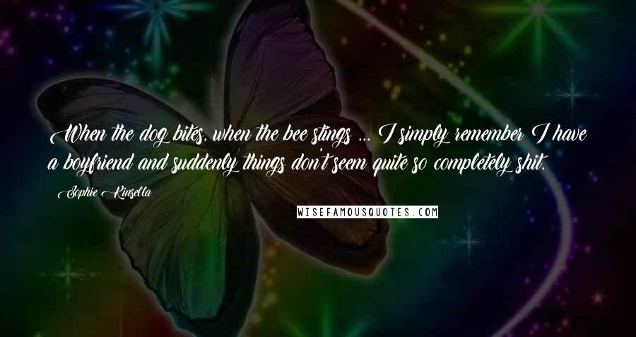 Sophie Kinsella Quotes: When the dog bites, when the bee stings ... I simply remember I have a boyfriend and suddenly things don't seem quite so completely shit.