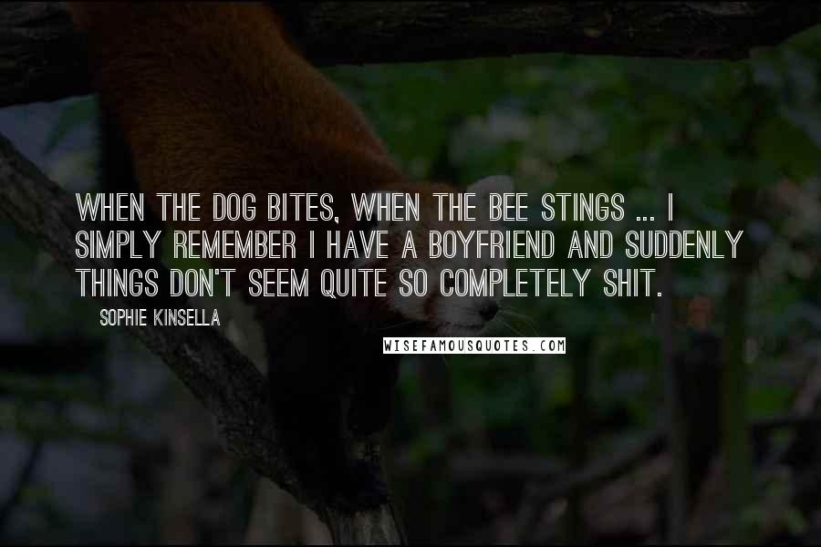 Sophie Kinsella Quotes: When the dog bites, when the bee stings ... I simply remember I have a boyfriend and suddenly things don't seem quite so completely shit.