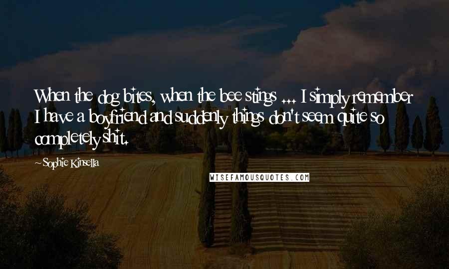 Sophie Kinsella Quotes: When the dog bites, when the bee stings ... I simply remember I have a boyfriend and suddenly things don't seem quite so completely shit.