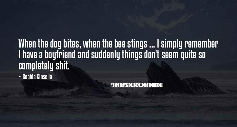 Sophie Kinsella Quotes: When the dog bites, when the bee stings ... I simply remember I have a boyfriend and suddenly things don't seem quite so completely shit.