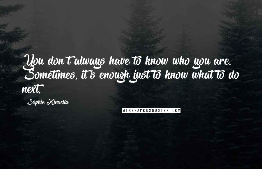 Sophie Kinsella Quotes: You don't always have to know who you are. Sometimes, it's enough just to know what to do next.