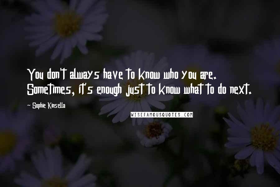 Sophie Kinsella Quotes: You don't always have to know who you are. Sometimes, it's enough just to know what to do next.