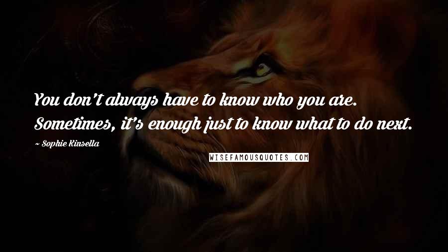 Sophie Kinsella Quotes: You don't always have to know who you are. Sometimes, it's enough just to know what to do next.