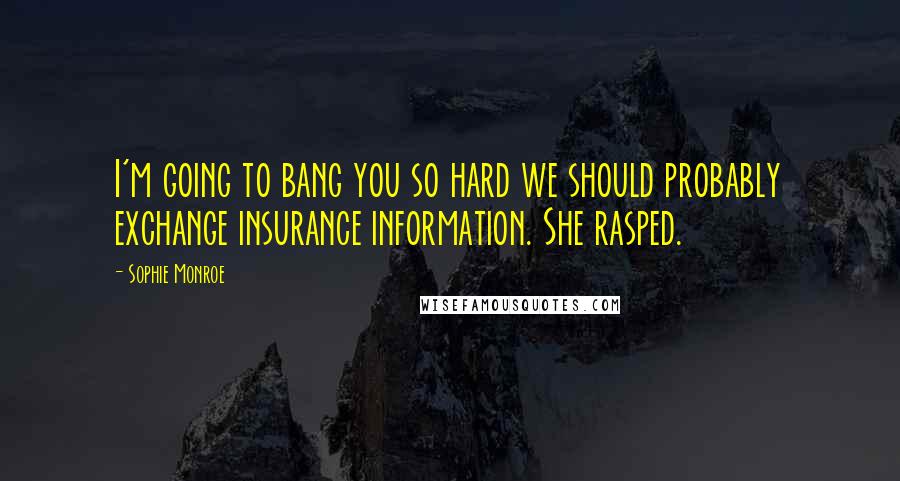 Sophie Monroe Quotes: I'm going to bang you so hard we should probably exchange insurance information. She rasped.