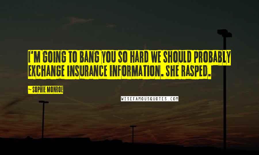 Sophie Monroe Quotes: I'm going to bang you so hard we should probably exchange insurance information. She rasped.