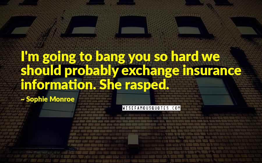 Sophie Monroe Quotes: I'm going to bang you so hard we should probably exchange insurance information. She rasped.