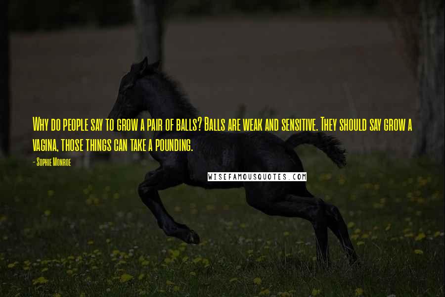 Sophie Monroe Quotes: Why do people say to grow a pair of balls? Balls are weak and sensitive. They should say grow a vagina, those things can take a pounding.