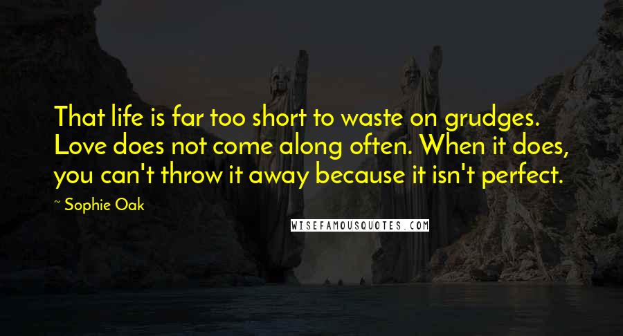 Sophie Oak Quotes: That life is far too short to waste on grudges. Love does not come along often. When it does, you can't throw it away because it isn't perfect.