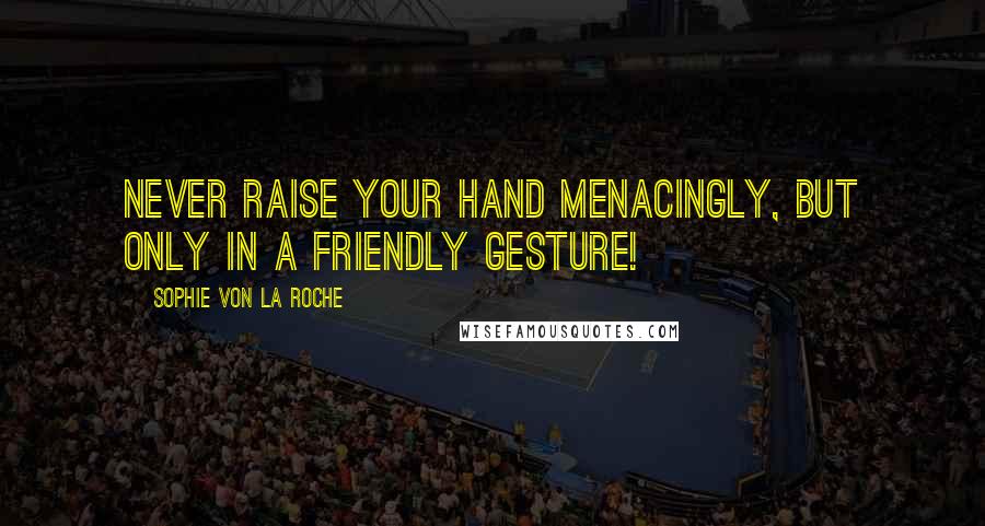 Sophie Von La Roche Quotes: Never raise your hand menacingly, but only in a friendly gesture!