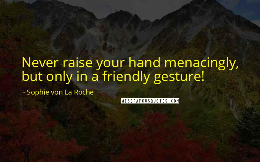 Sophie Von La Roche Quotes: Never raise your hand menacingly, but only in a friendly gesture!