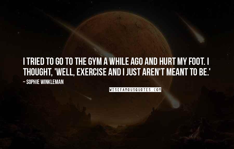 Sophie Winkleman Quotes: I tried to go to the gym a while ago and hurt my foot. I thought, 'Well, exercise and I just aren't meant to be.'