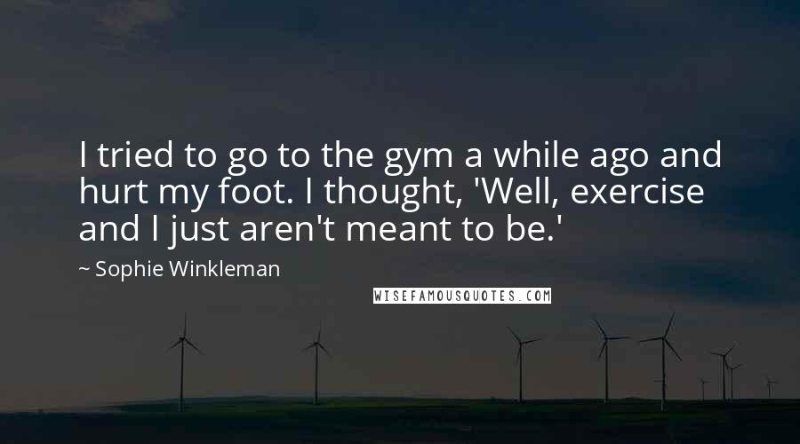 Sophie Winkleman Quotes: I tried to go to the gym a while ago and hurt my foot. I thought, 'Well, exercise and I just aren't meant to be.'