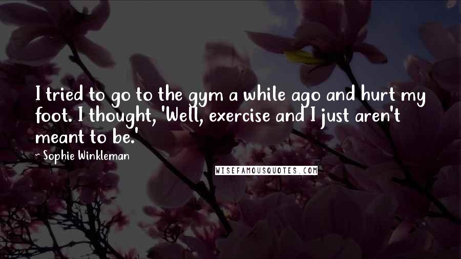 Sophie Winkleman Quotes: I tried to go to the gym a while ago and hurt my foot. I thought, 'Well, exercise and I just aren't meant to be.'
