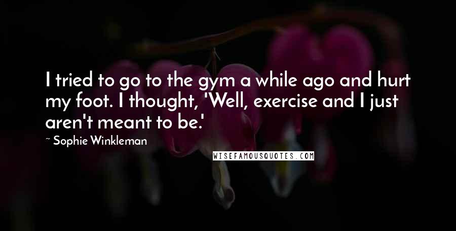 Sophie Winkleman Quotes: I tried to go to the gym a while ago and hurt my foot. I thought, 'Well, exercise and I just aren't meant to be.'