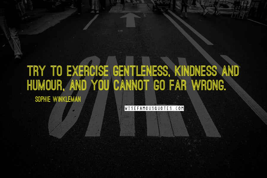 Sophie Winkleman Quotes: Try to exercise gentleness, kindness and humour, and you cannot go far wrong.