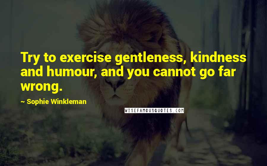 Sophie Winkleman Quotes: Try to exercise gentleness, kindness and humour, and you cannot go far wrong.