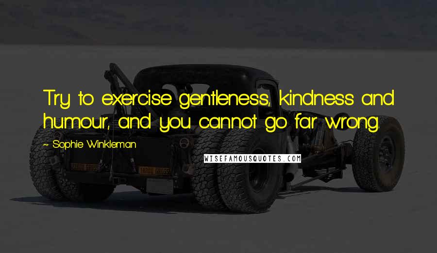 Sophie Winkleman Quotes: Try to exercise gentleness, kindness and humour, and you cannot go far wrong.