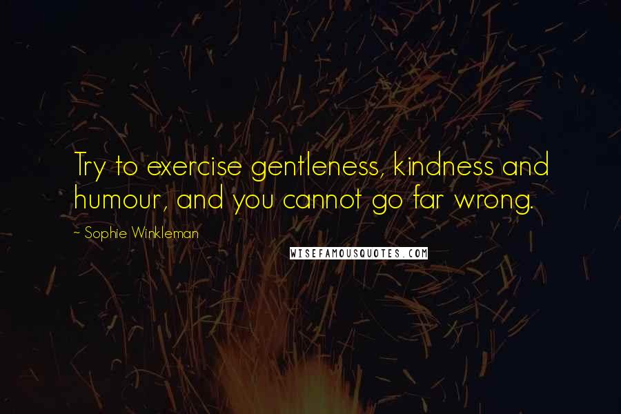 Sophie Winkleman Quotes: Try to exercise gentleness, kindness and humour, and you cannot go far wrong.