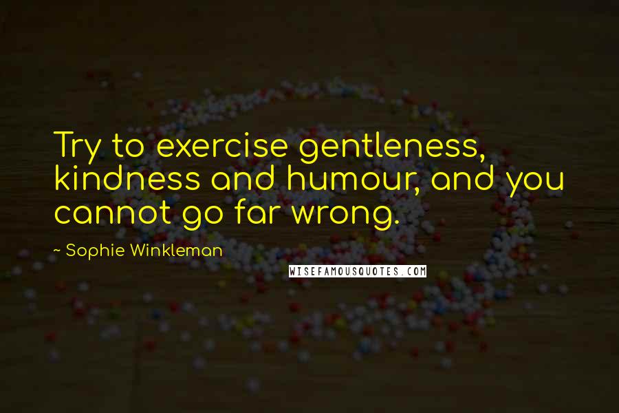 Sophie Winkleman Quotes: Try to exercise gentleness, kindness and humour, and you cannot go far wrong.