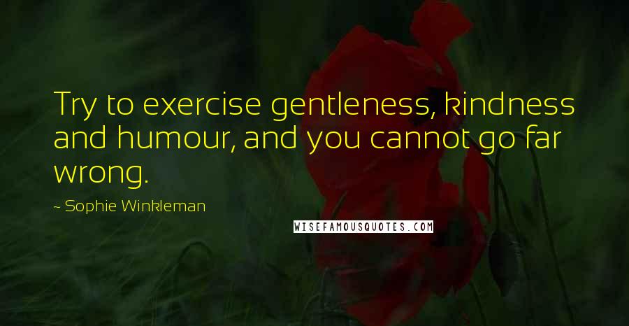 Sophie Winkleman Quotes: Try to exercise gentleness, kindness and humour, and you cannot go far wrong.