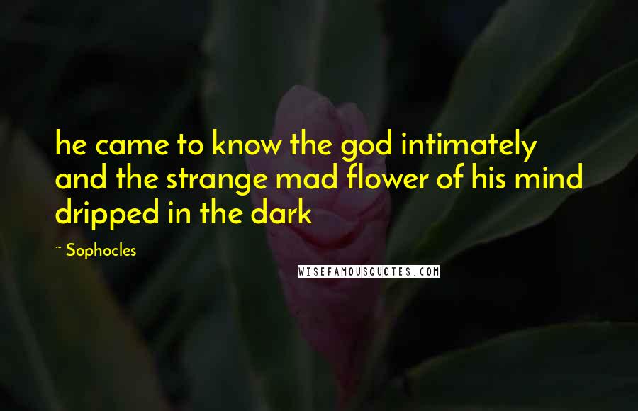 Sophocles Quotes: he came to know the god intimately and the strange mad flower of his mind dripped in the dark