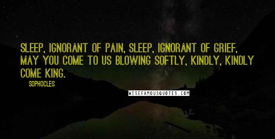 Sophocles Quotes: Sleep, ignorant of pain, sleep, ignorant of grief, may you come to us blowing softly, kindly, kindly come king.