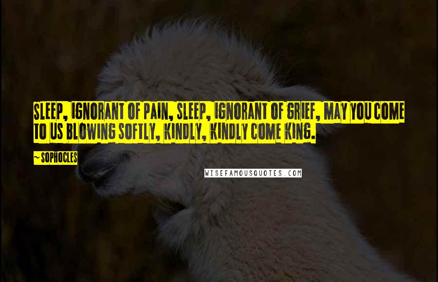 Sophocles Quotes: Sleep, ignorant of pain, sleep, ignorant of grief, may you come to us blowing softly, kindly, kindly come king.