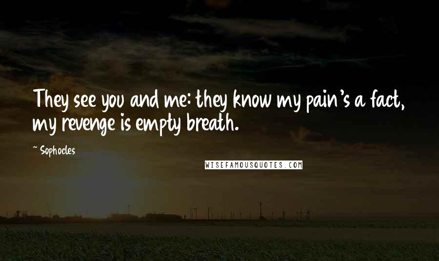 Sophocles Quotes: They see you and me: they know my pain's a fact, my revenge is empty breath.