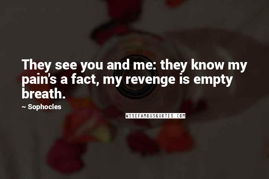 Sophocles Quotes: They see you and me: they know my pain's a fact, my revenge is empty breath.