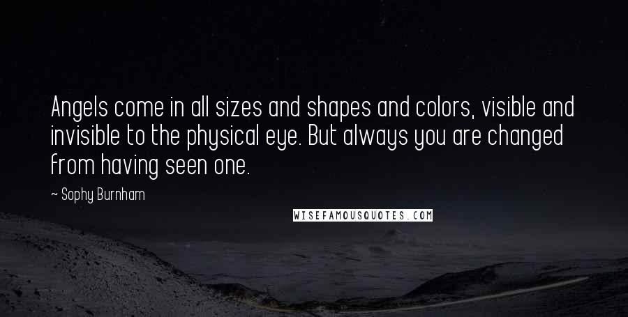 Sophy Burnham Quotes: Angels come in all sizes and shapes and colors, visible and invisible to the physical eye. But always you are changed from having seen one.