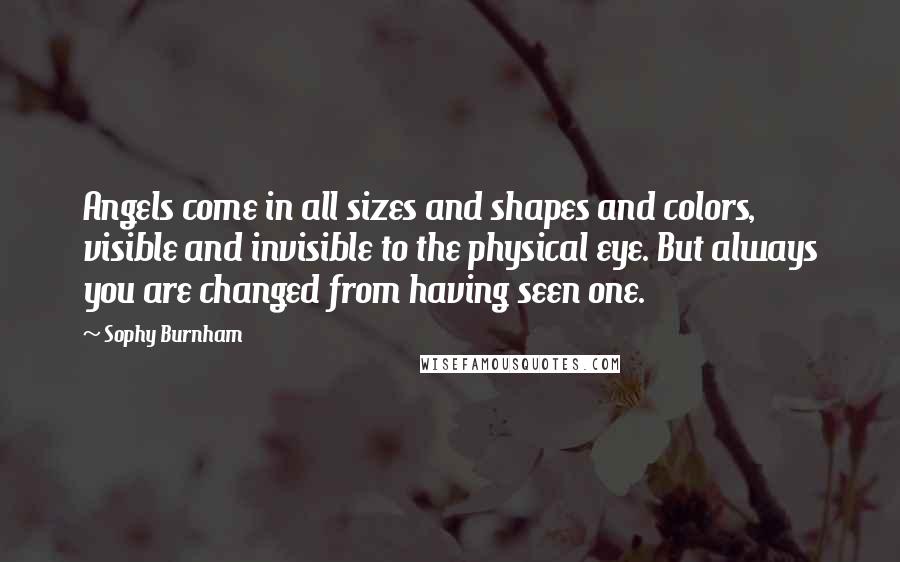 Sophy Burnham Quotes: Angels come in all sizes and shapes and colors, visible and invisible to the physical eye. But always you are changed from having seen one.