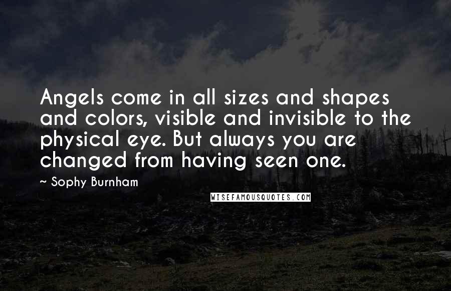 Sophy Burnham Quotes: Angels come in all sizes and shapes and colors, visible and invisible to the physical eye. But always you are changed from having seen one.