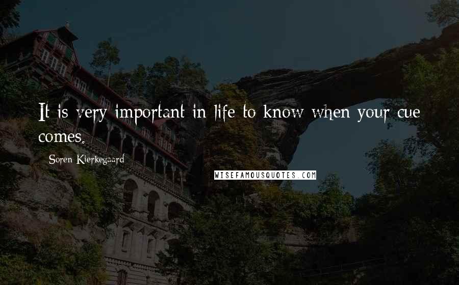 Soren Kierkegaard Quotes: It is very important in life to know when your cue comes.