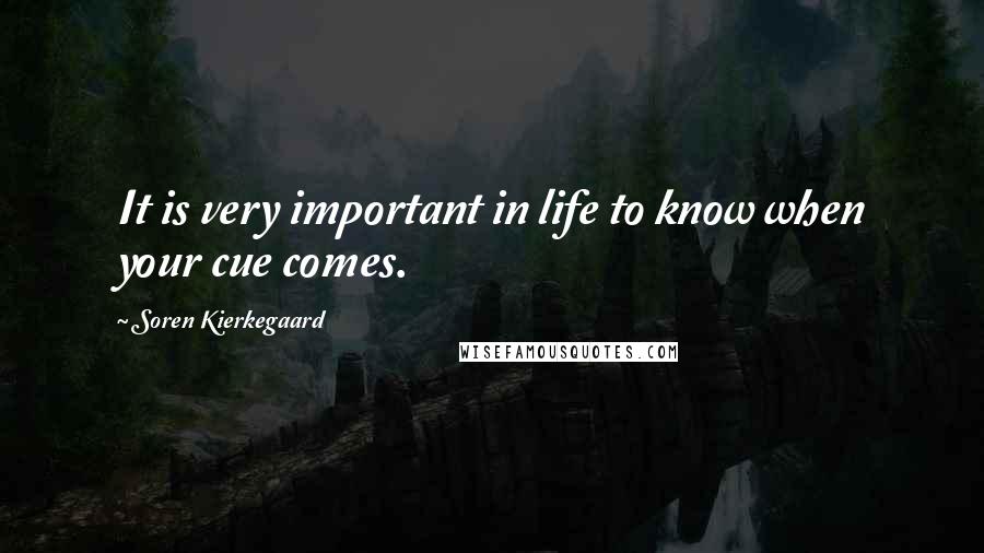 Soren Kierkegaard Quotes: It is very important in life to know when your cue comes.